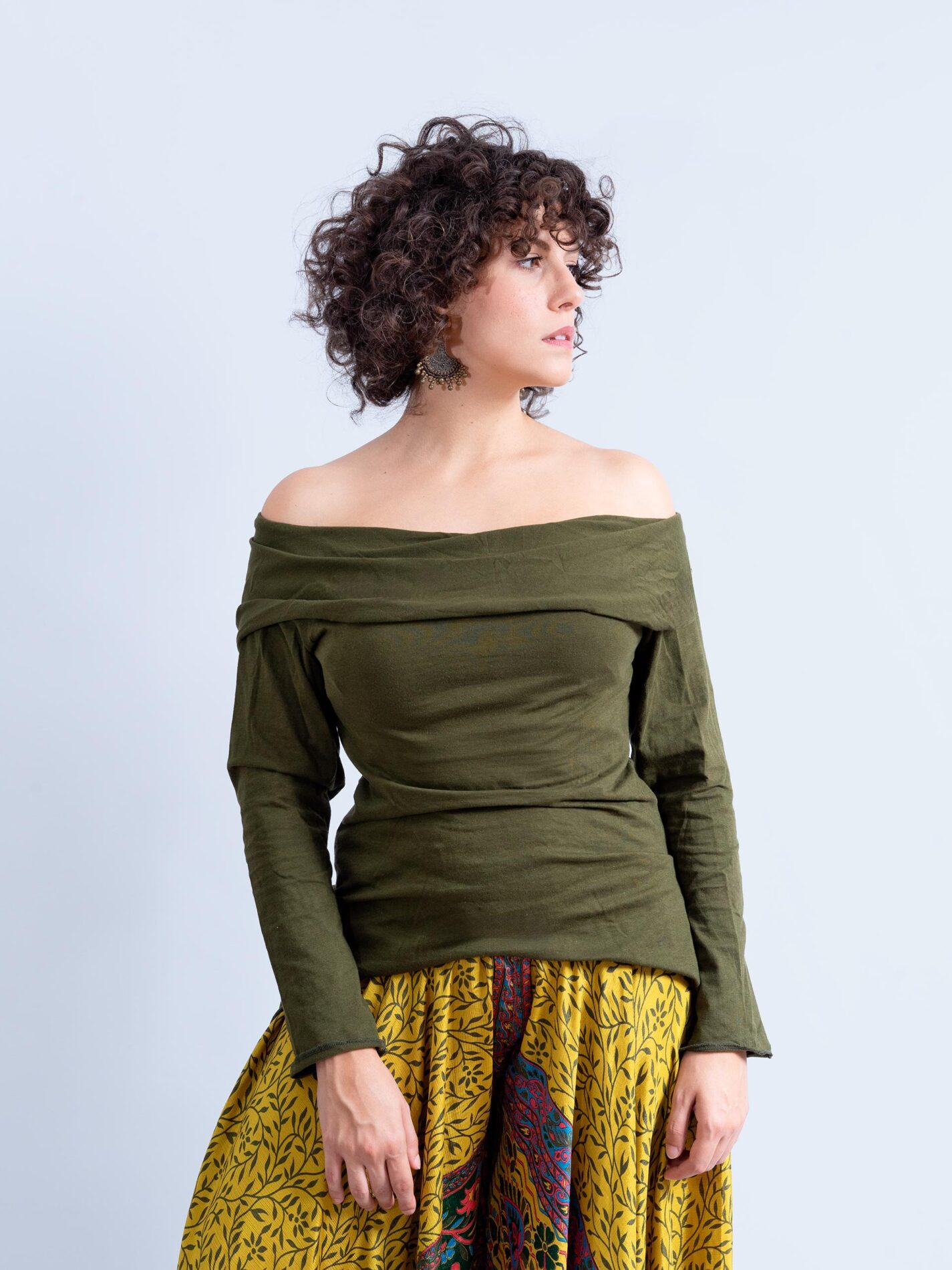 Tamil - Felpa Etnica con Cappuccio Verde