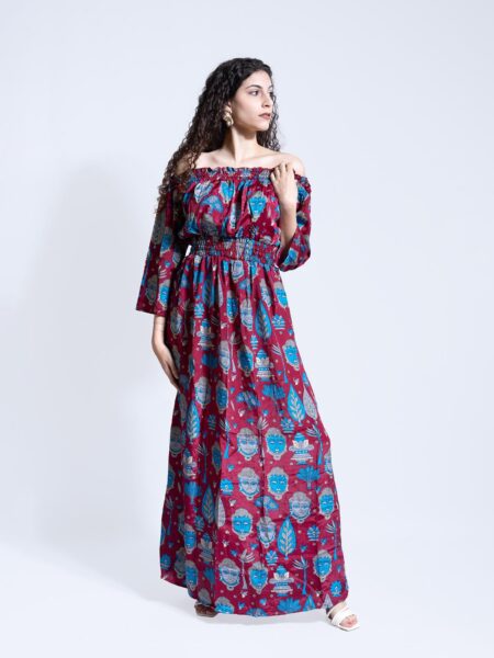 Abito Etnico con Scollo a Barca RADHA Buddha Edition – Bordeaux