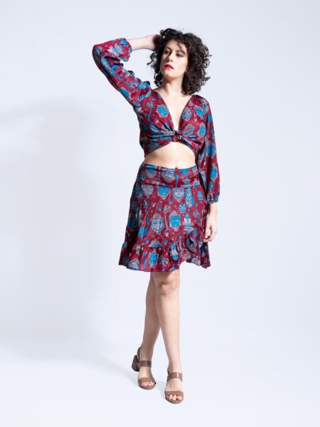 Completo Wrap Top e Mini Gonna KERALA Buddha Edition - Bordeaux