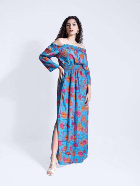 Abito Etnico con Scollo a Barca RADHA Buddha Edition – Turchese