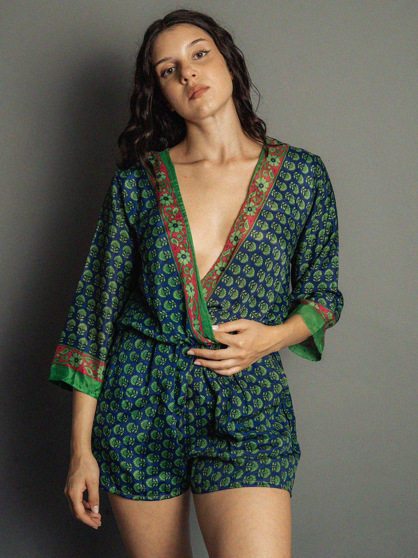 Tutina incrociata copricostume blu e verde – Kali