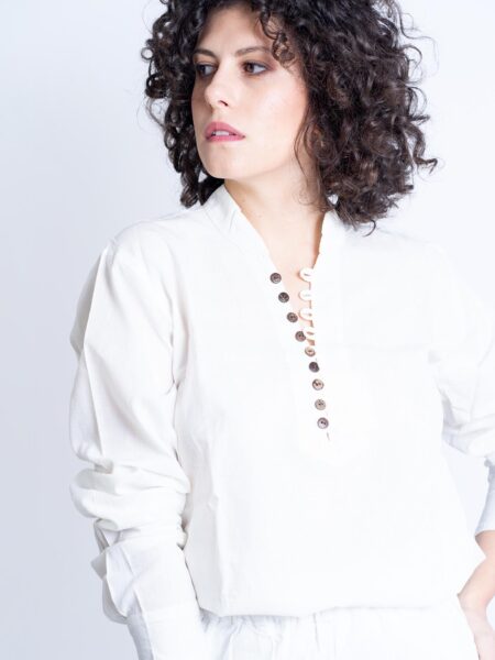 Camicia etnica con scollo bianco - Donna – Sicilia