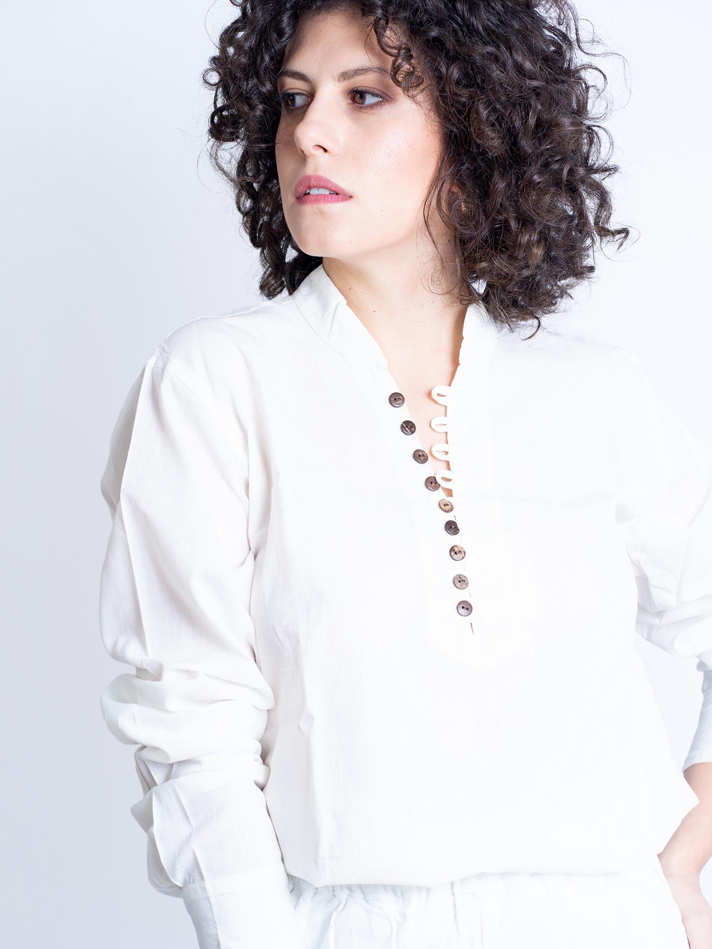 Camicia etnica con scollo bianco - Donna – Sicilia