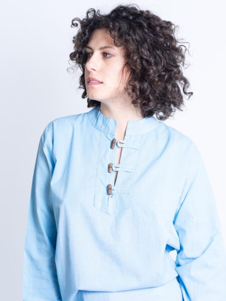 Camicia etnica UNISEX con alamari azzurro – Palermo