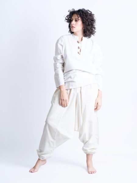 Camicia etnica UNISEX con alamari bianco – Palermo (2)