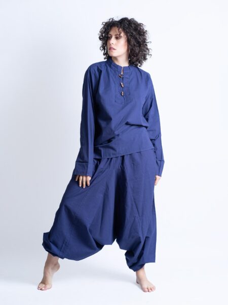 Camicia etnica UNISEX con alamari blu – Palermo (2)