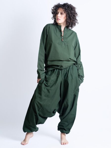 Camicia etnica UNISEX con alamari verde – Palermo (2)