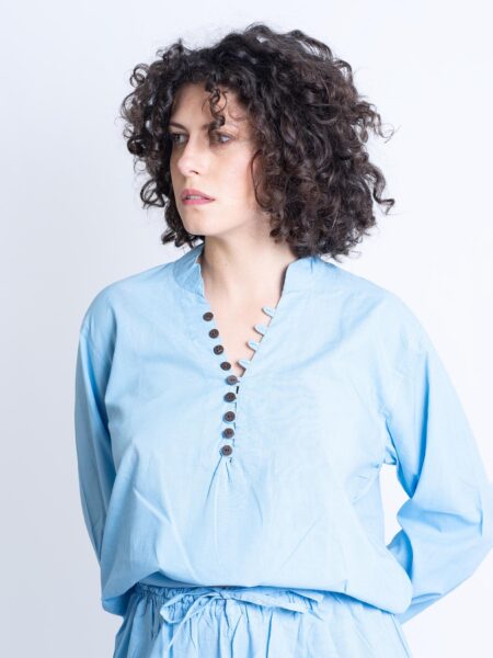 Camicia etnica con scollo azzurro – Donna – Sicilia