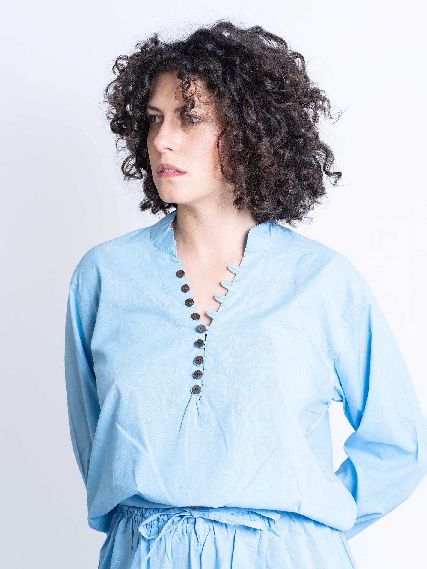 Camicia etnica con scollo azzurro – Donna – Sicilia