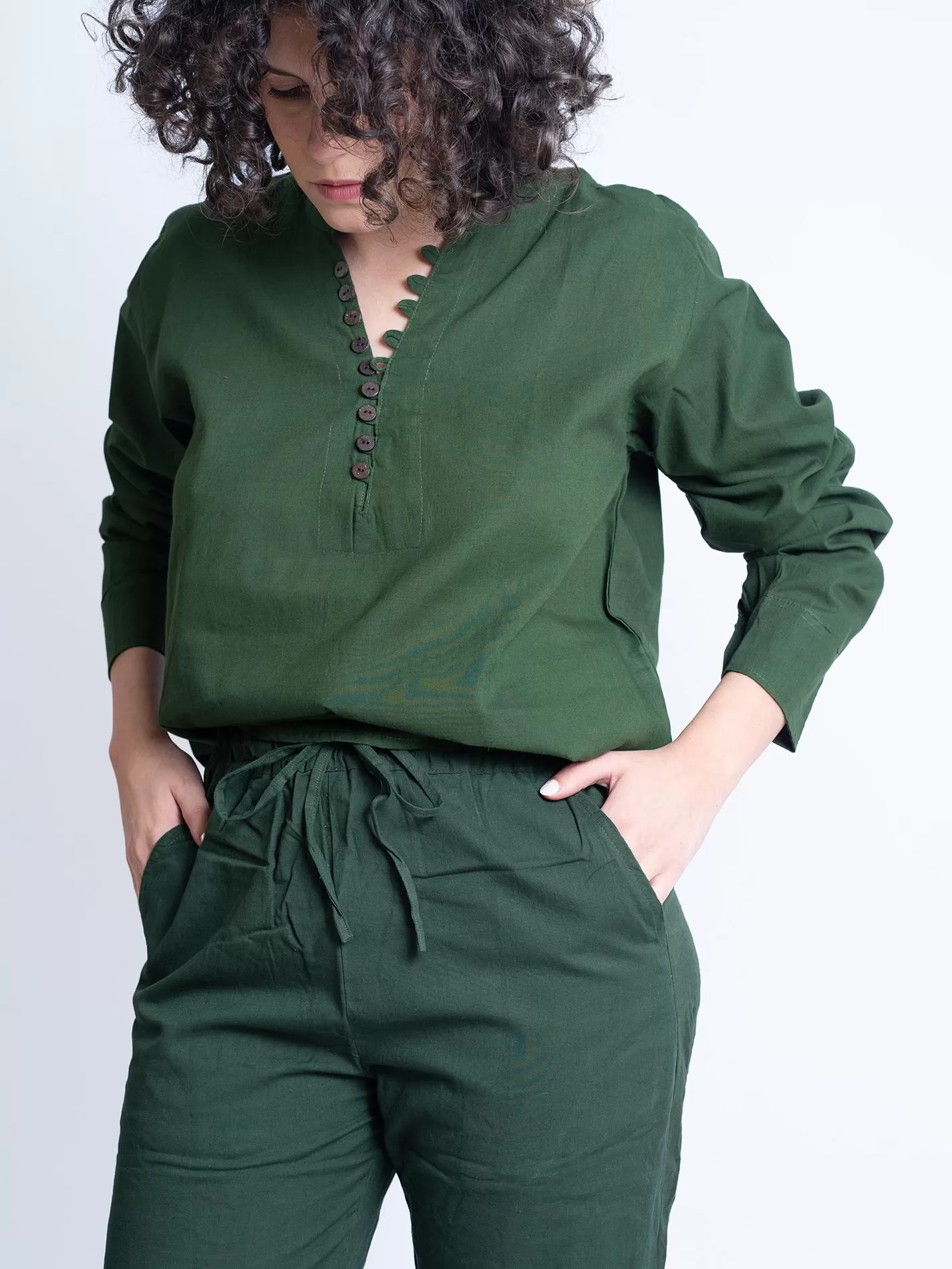 Camicia etnica con scollo verde – Donna – Sicilia