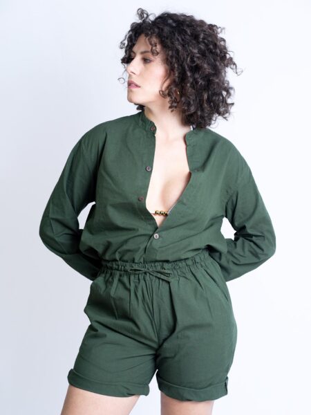 Camicia etnica con sei bottoni verde – Donna – Etna (2)