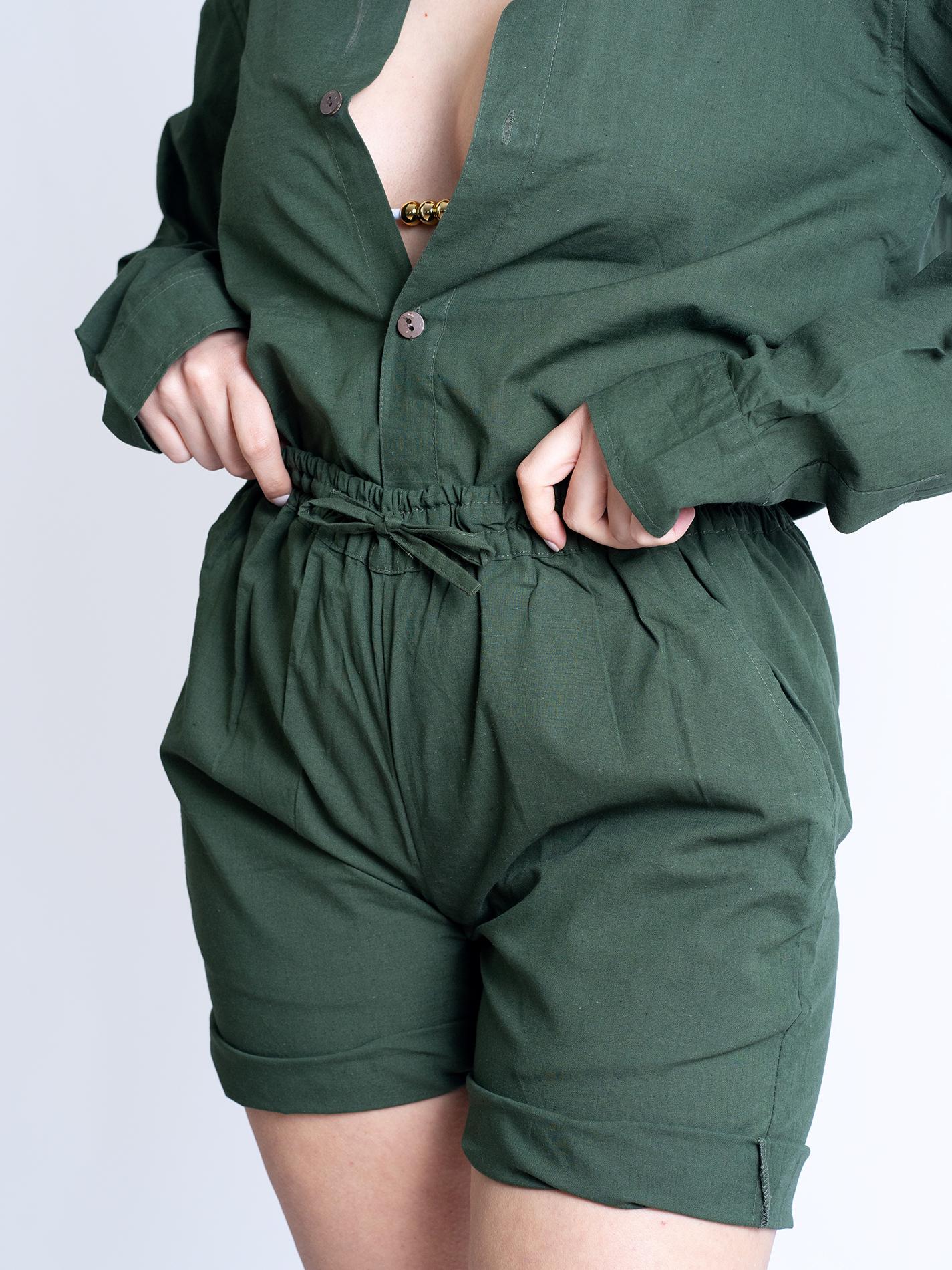 Camicia etnica con sei bottoni verde – Donna – Etna