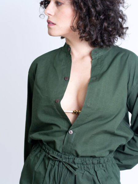 Camicia etnica con sei bottoni verde – Donna – Etna