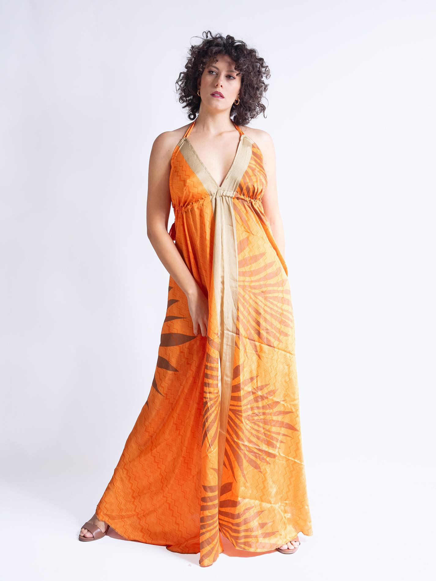 Abito etnico lungo arancione con felce – Delhi