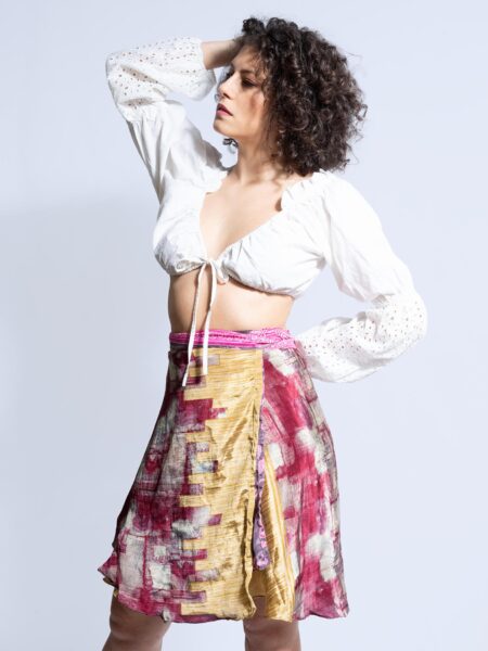 Mini Gonna etnica a portafoglio rosa e magenta – Shiva (2)