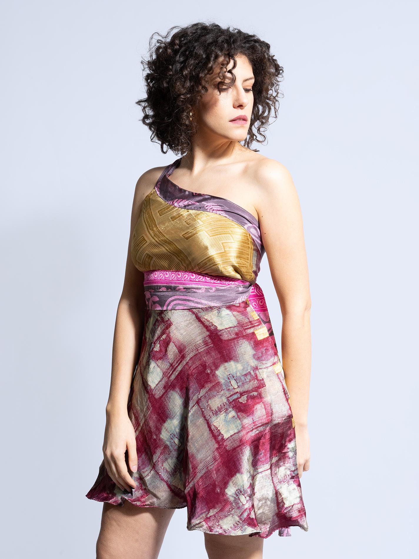 Mini Gonna etnica a portafoglio rosa e magenta – Shiva