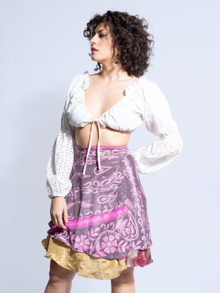 Mini Gonna etnica a portafoglio rosa e magenta – Shiva