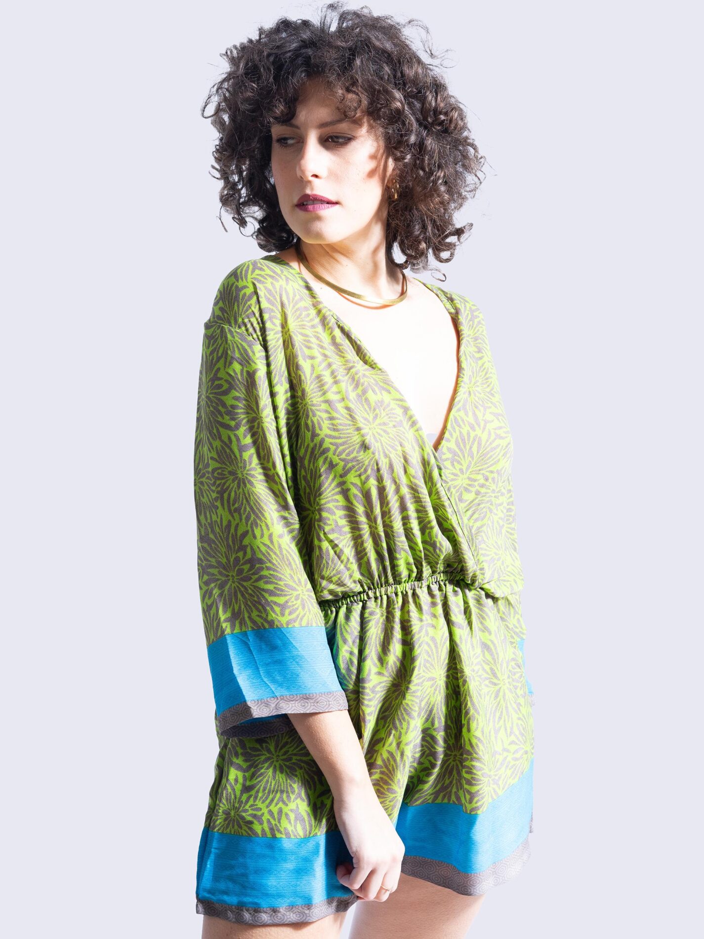 Tutina incrociata copricostume verde e azzurro – Kali