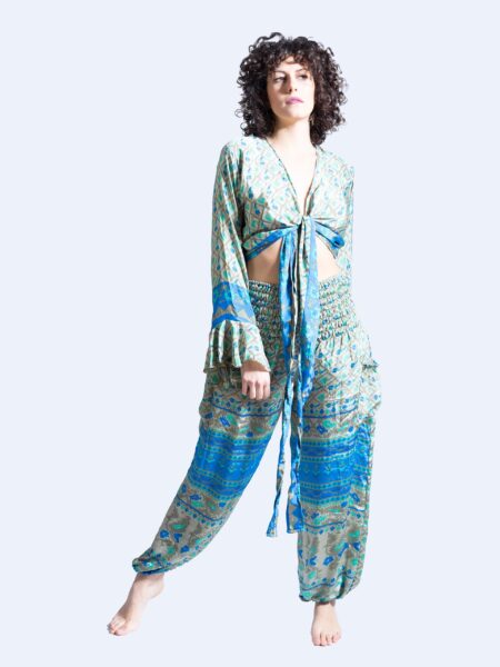 Wrap Top e Pantalone blu e grigio – Punjabi