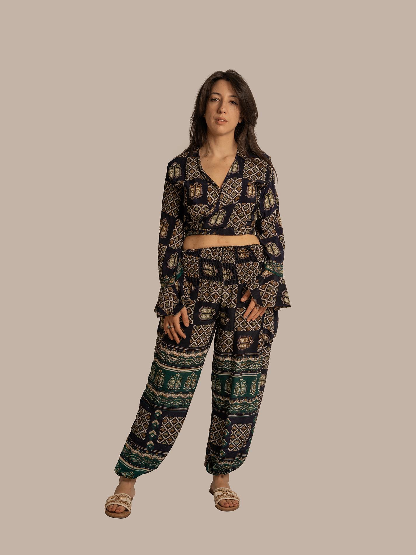 Wrap Top e Pantalone blu notte – Punjabi