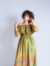 Abito Lungo Etnico con Scollo a Barca arancione e verde – Radha