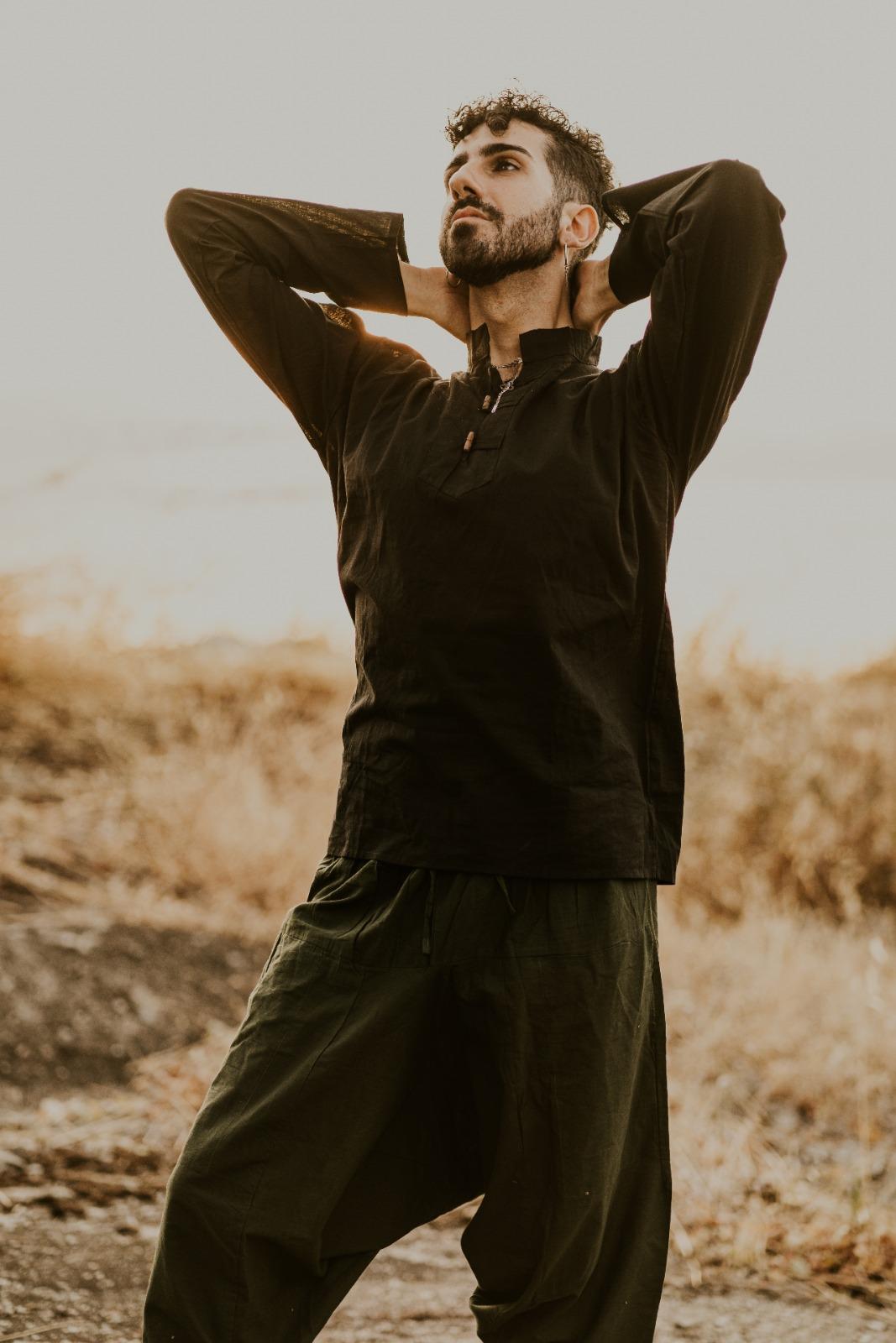 Camicia etnica con alamari nero – Palermo