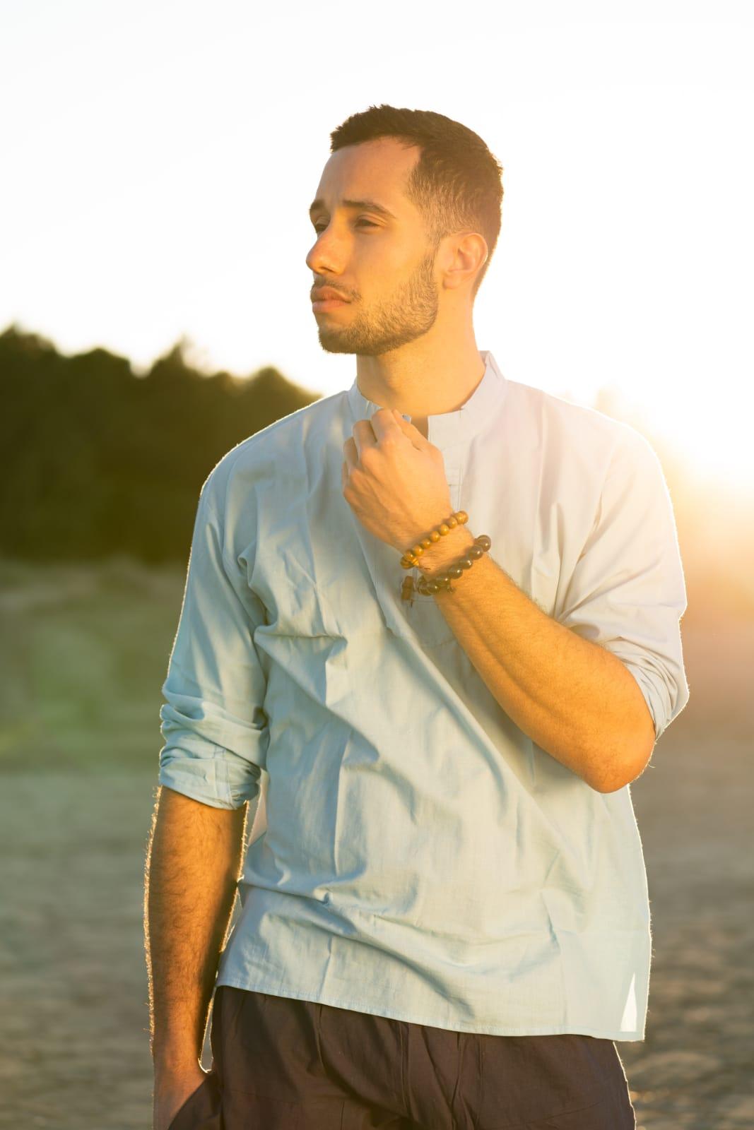 Camicia etnica con alamari azzurro – Palermo