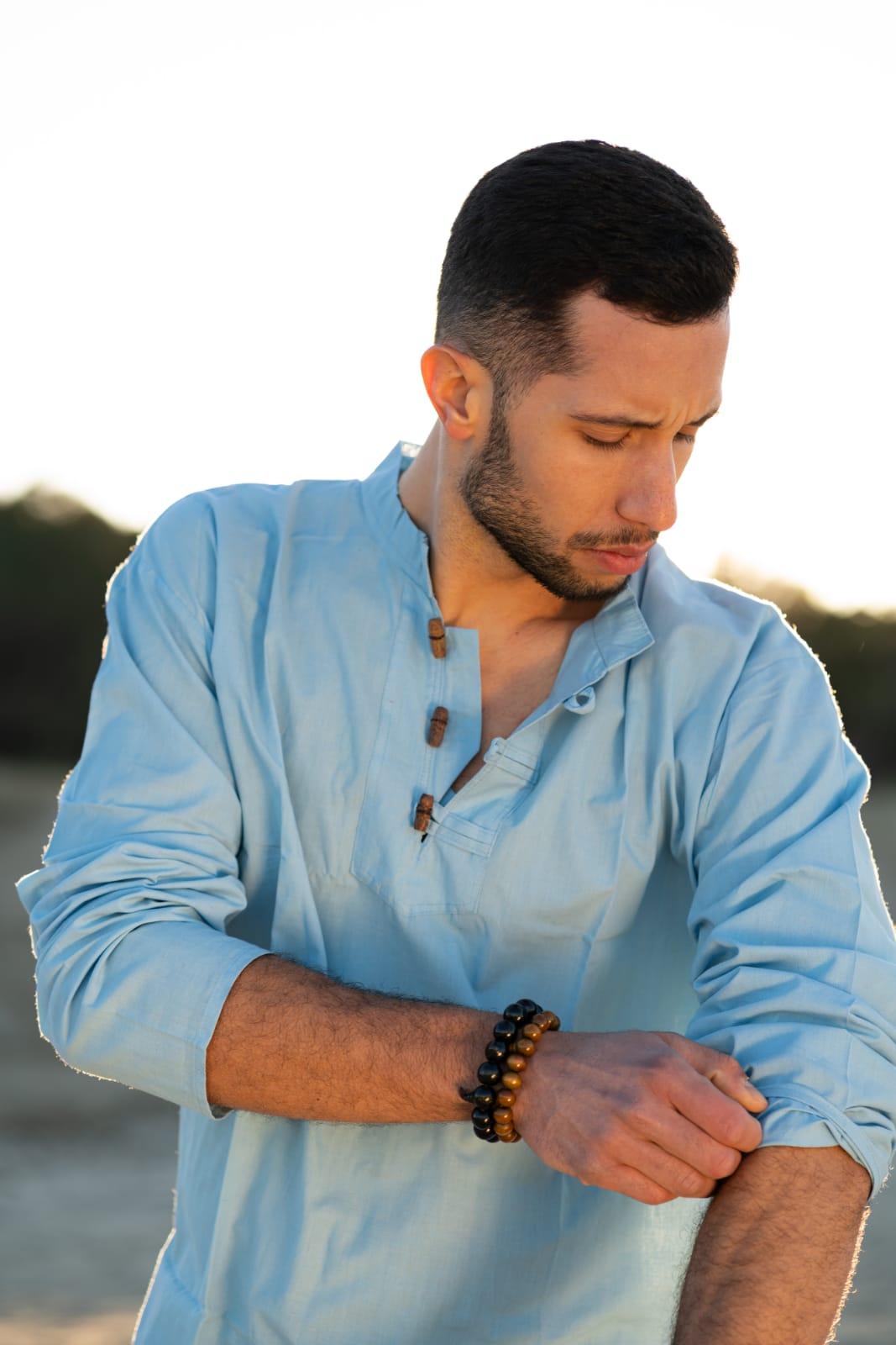 Camicia etnica con alamari azzurro – Palermo