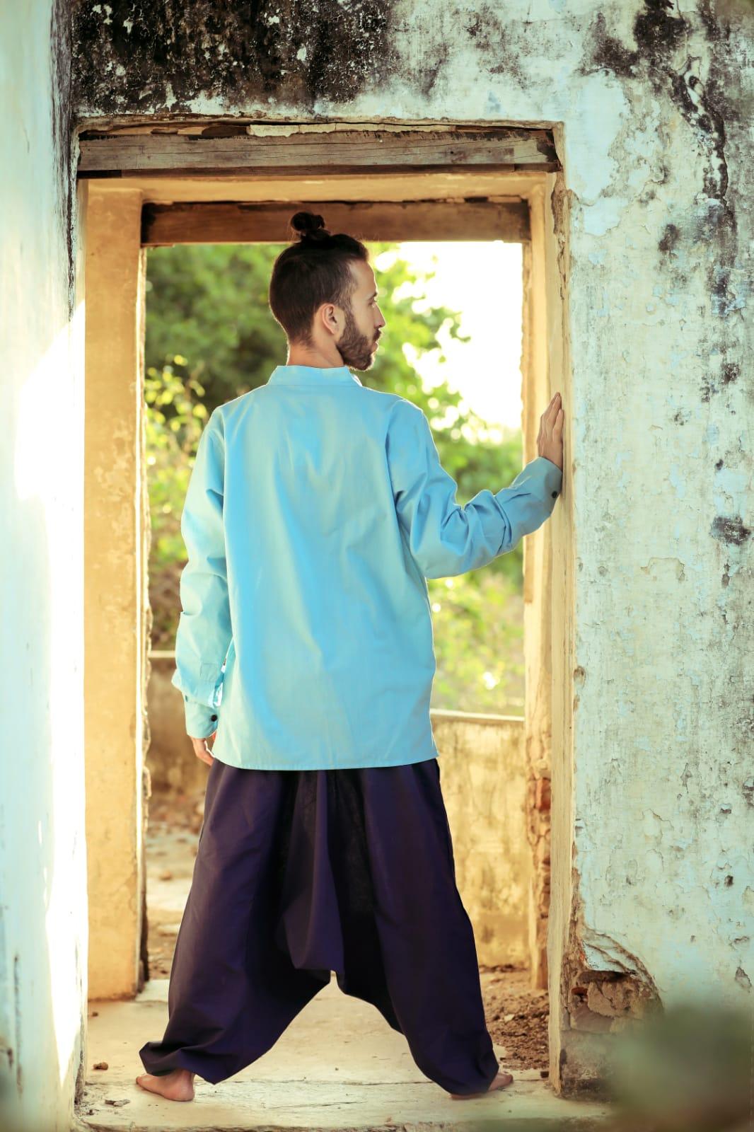 Camicia etnica con scollo azzurro – Sicilia