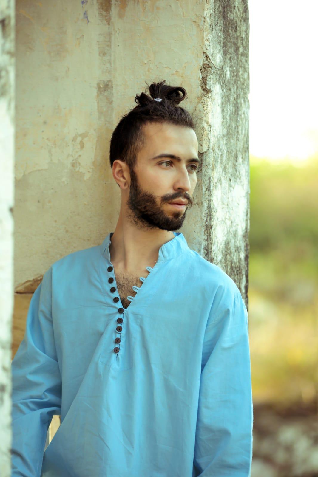 Camicia etnica con scollo azzurro – Sicilia