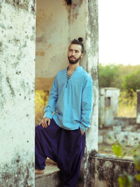 Camicia etnica con scollo azzurro – Sicilia