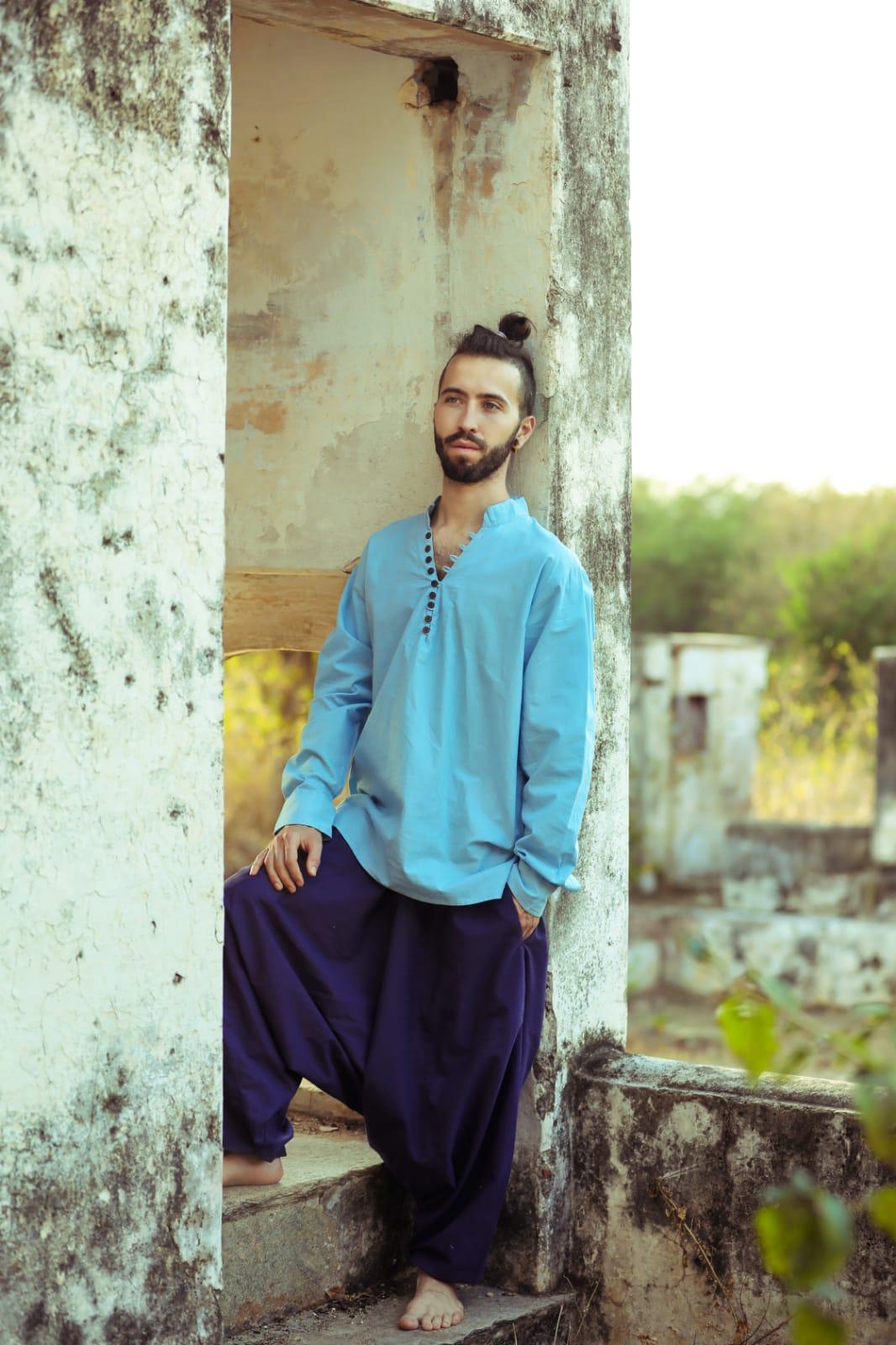 Camicia etnica con scollo azzurro – Sicilia