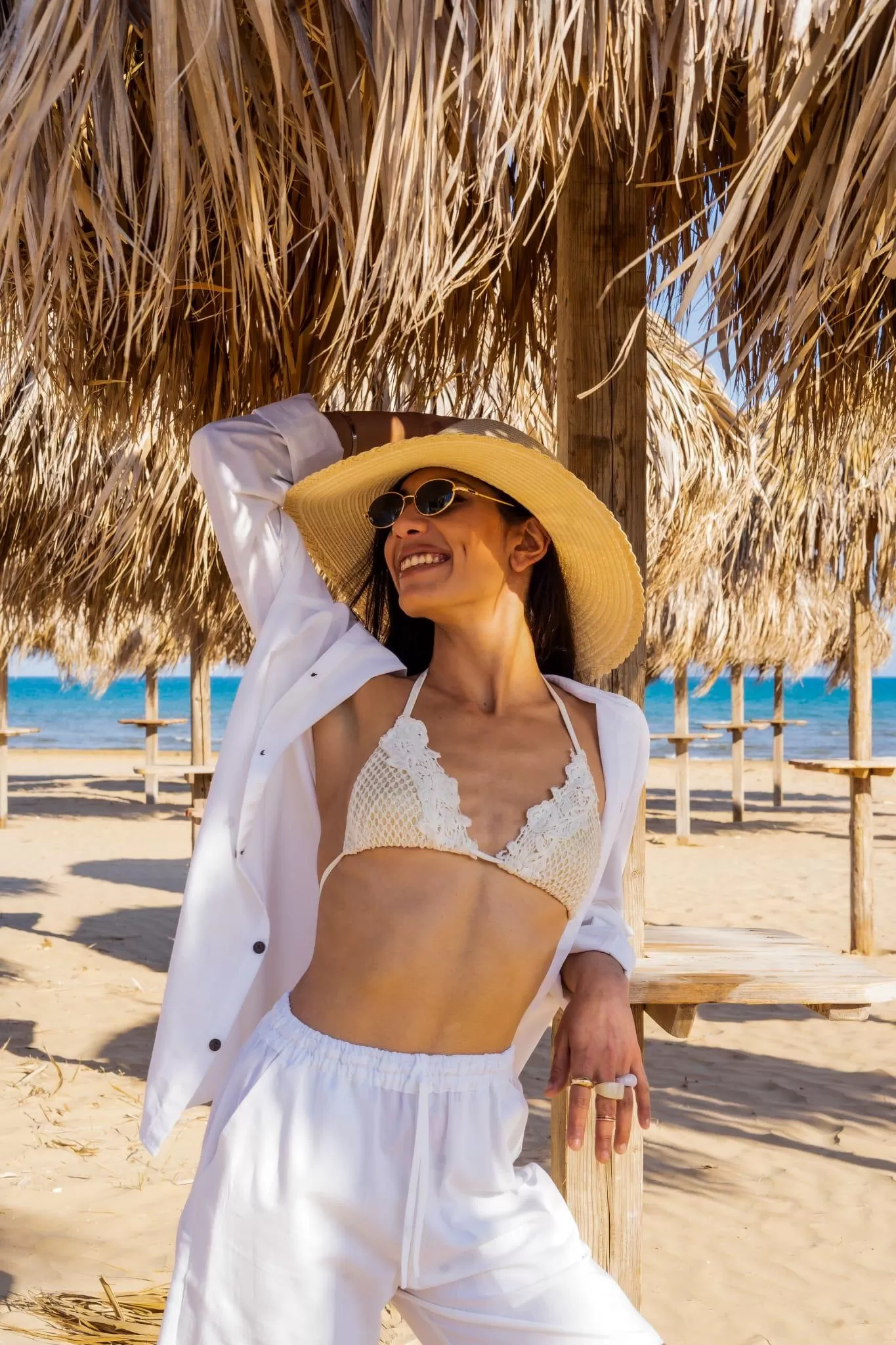 Camicia etnica con sei bottoni bianco - Donna – Etna