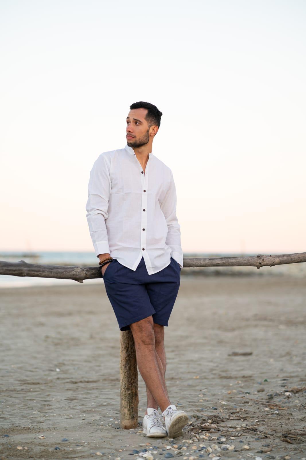 Camicia etnica con sei bottoni bianco - Etna