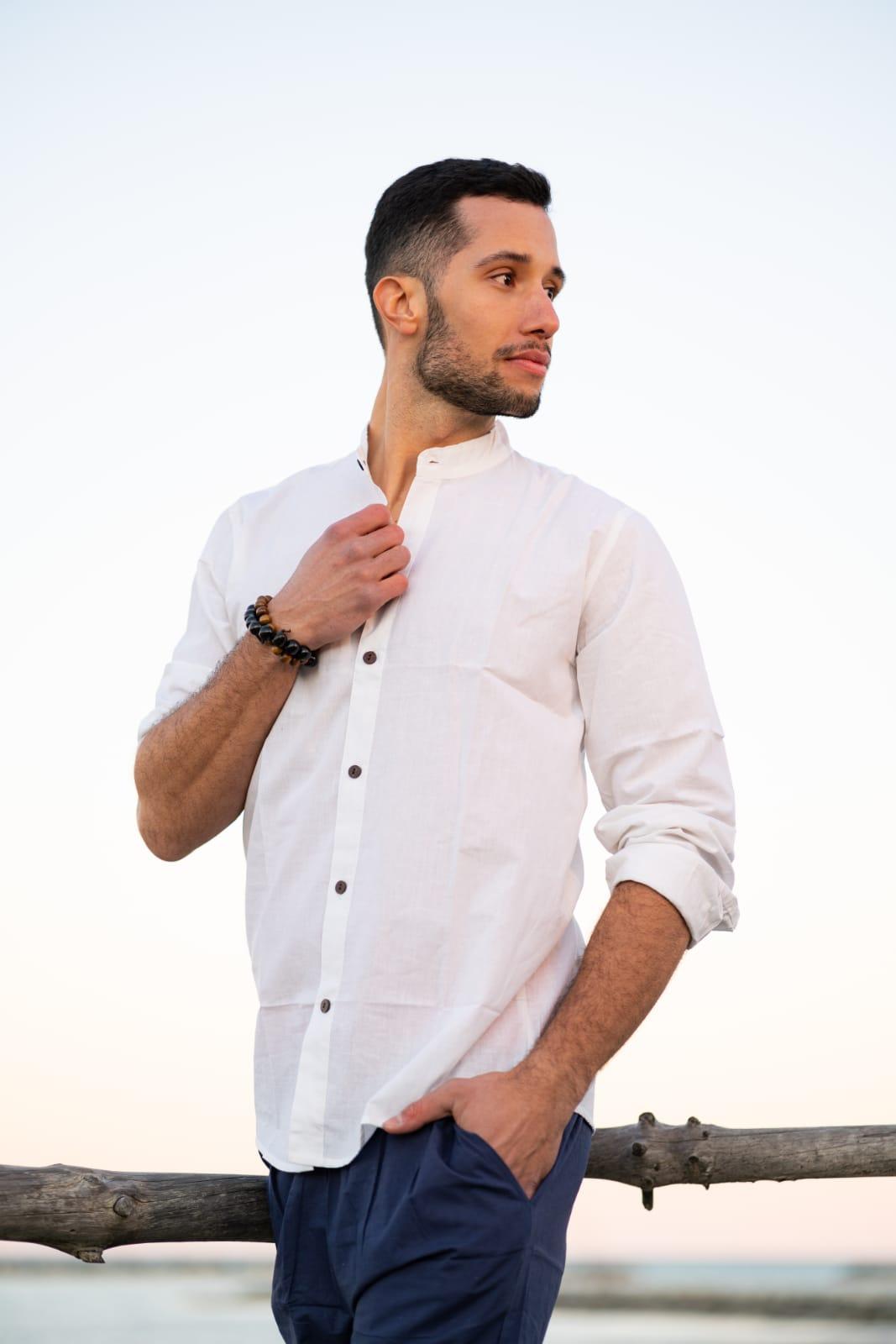 Camicia etnica con sei bottoni bianco - Etna