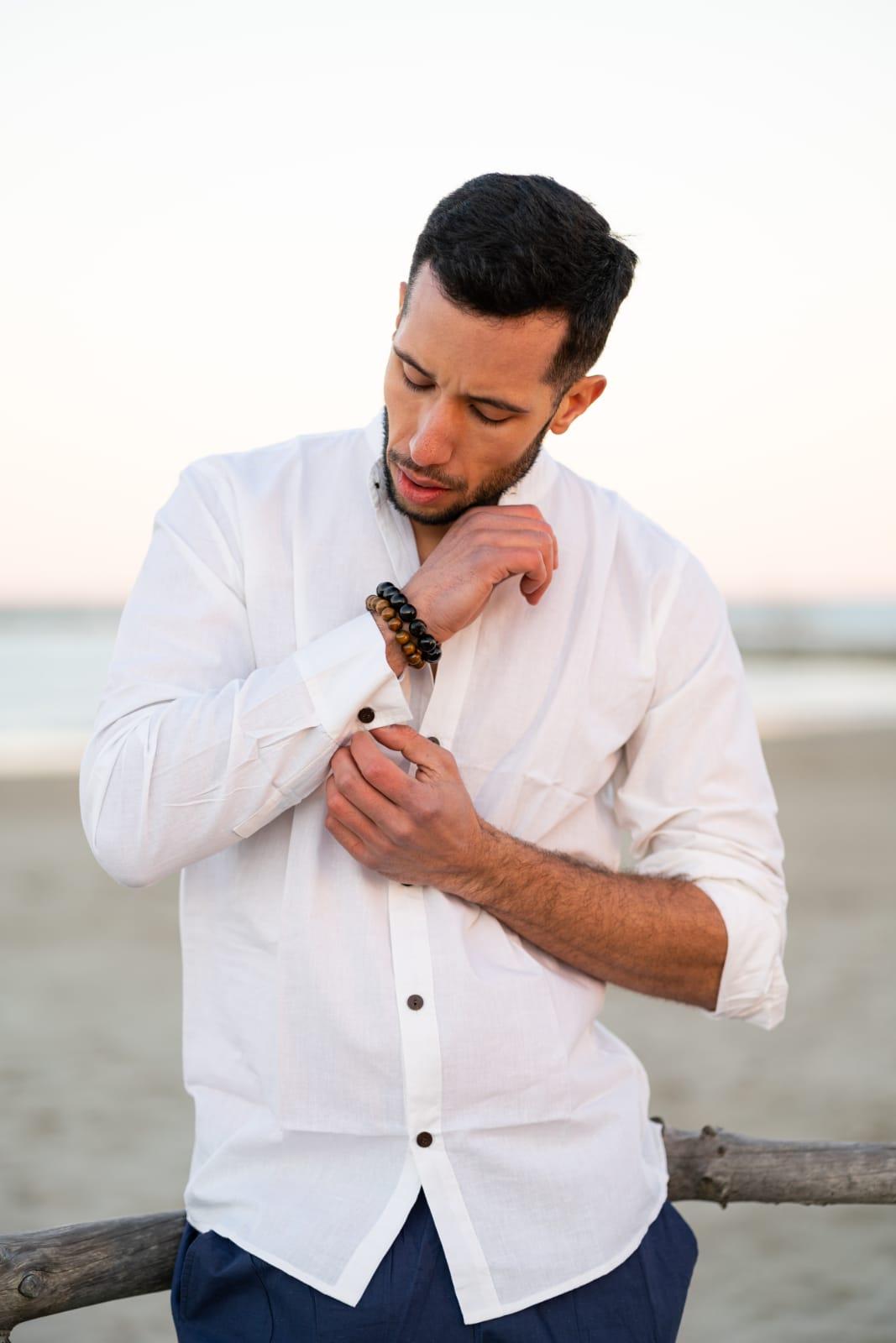 Camicia etnica con sei bottoni bianco - Etna