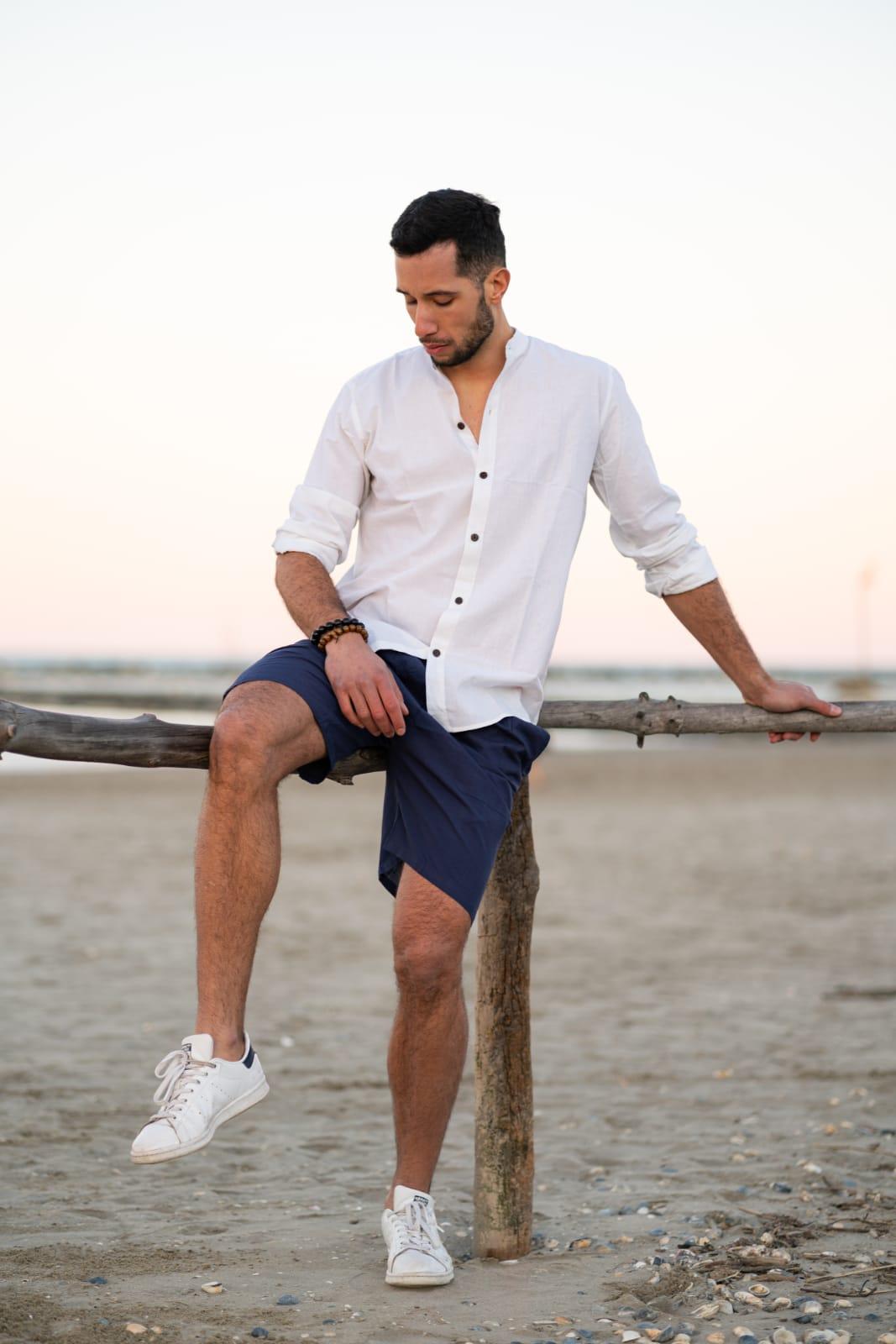 Camicia etnica con sei bottoni bianco - Etna