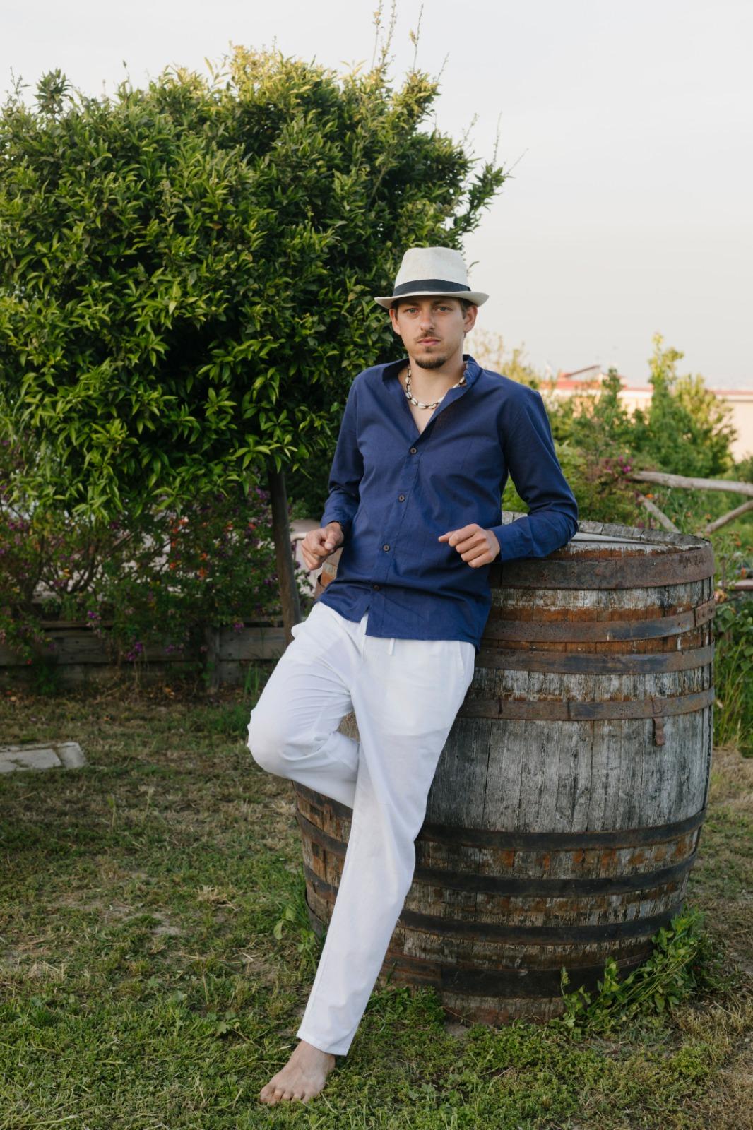 Camicia etnica con sei bottoni blu – Etna