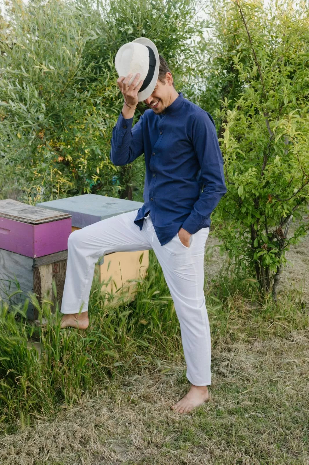 Camicia etnica con sei bottoni blu – Etna