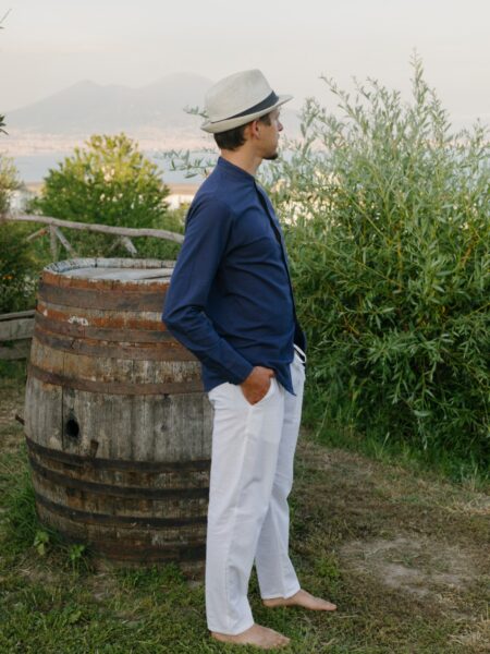 Camicia etnica con sei bottoni blu – Etna.