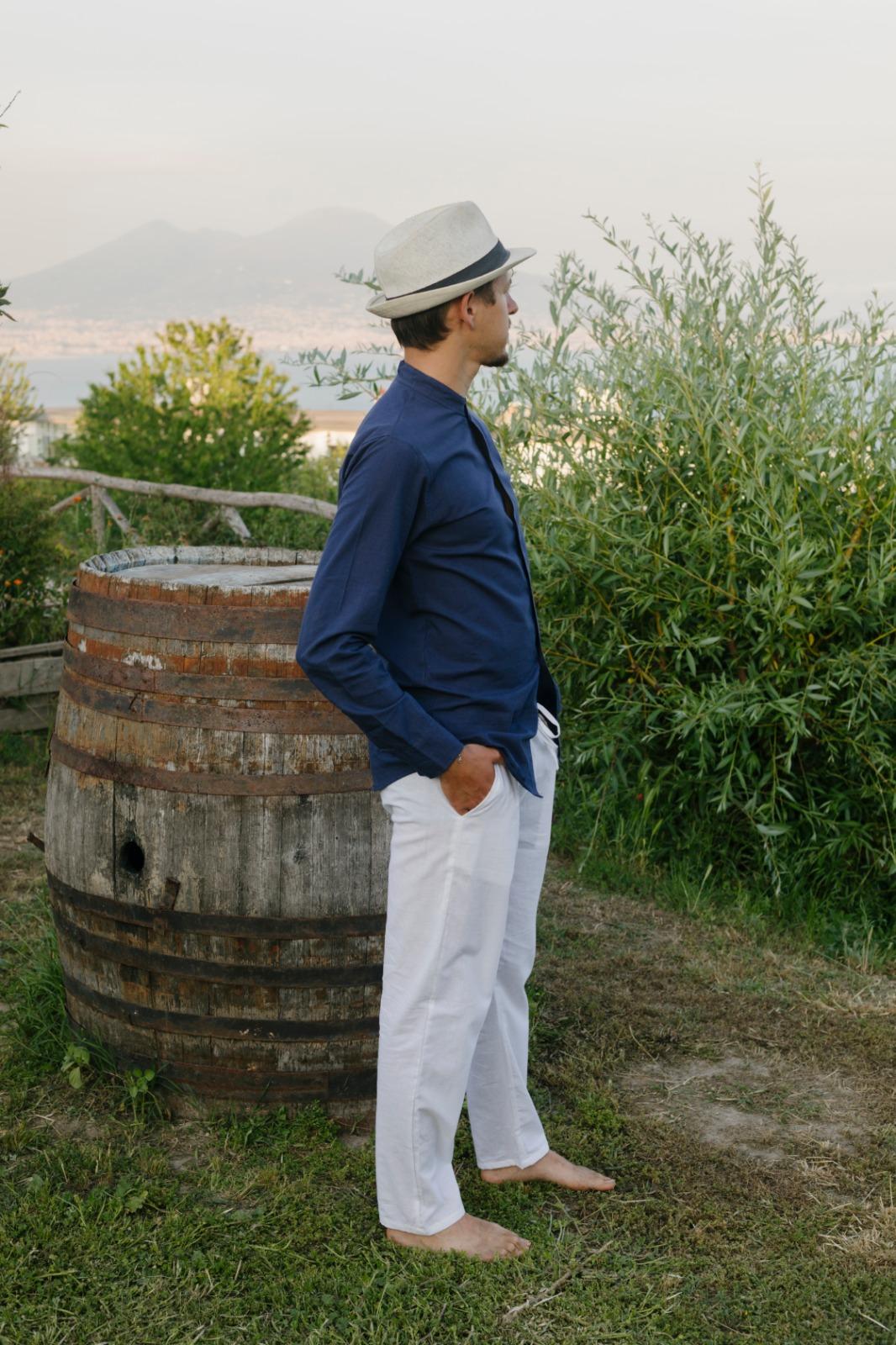 Camicia etnica con sei bottoni blu – Etna