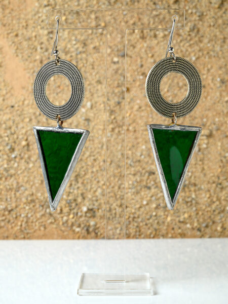 ORECCHINI IN VETRO VERDE E METALLO BRUNITO