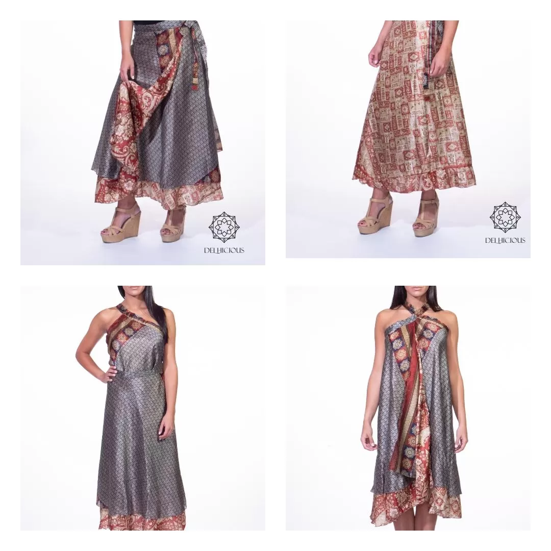 Gonna etnica lunga a portafoglio rose – India