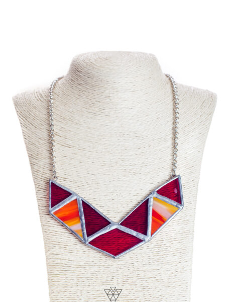 Collana Girocollo in Vetro rosso opalescente e Metallo