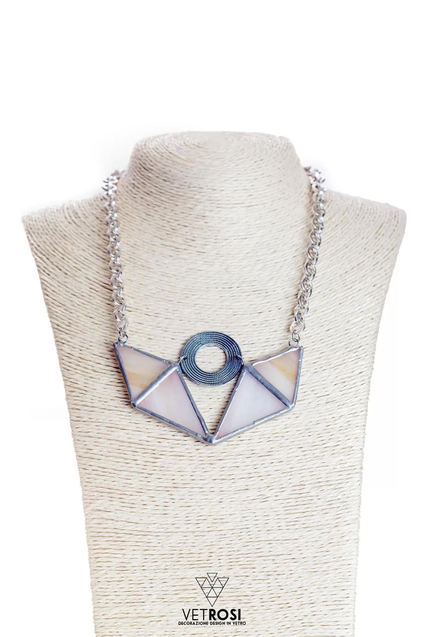 Collana girocollo in Vetro opalescente bianco e Metallo