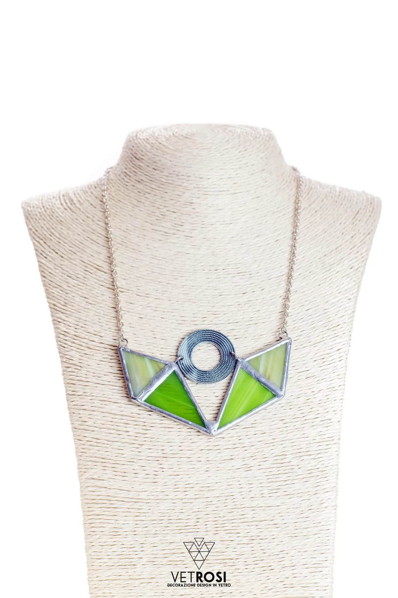 Collana girocollo in Vetro Opalescente Verde e Metallo