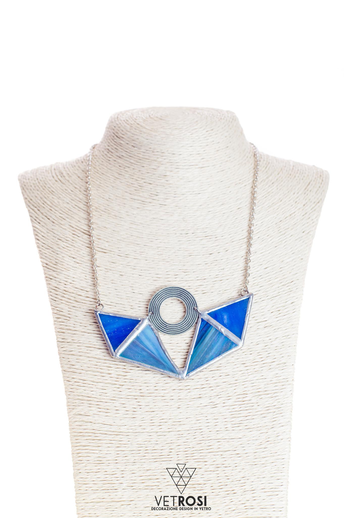 Collana girocollo in Vetro Opalescente Blu e Metallo