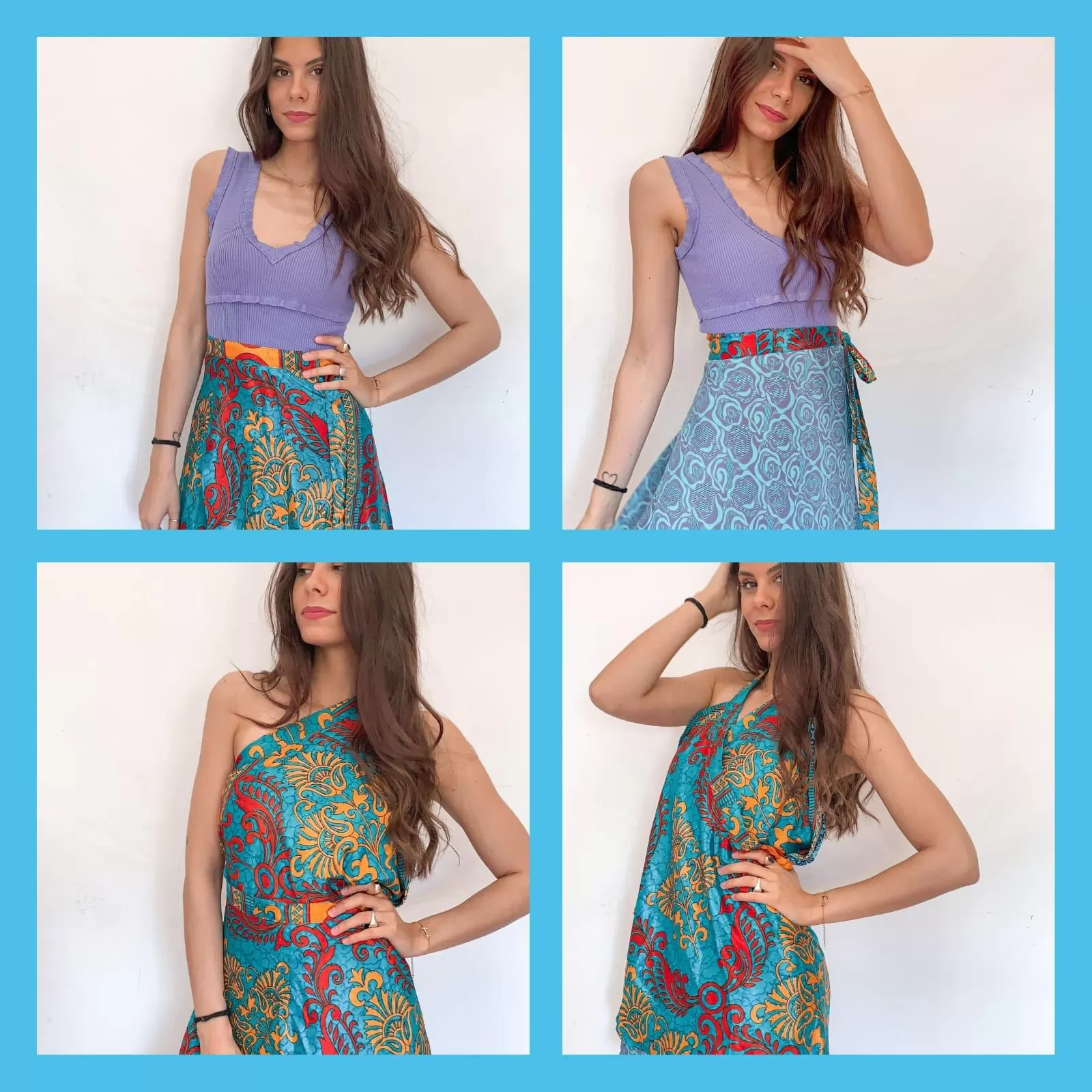 Mini Gonna etnica a portafoglio ocra e viola – Shiva