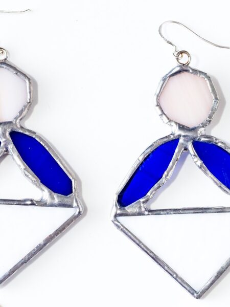 Orecchini in Vetro bianco e blu opalescente e Metallo brunito