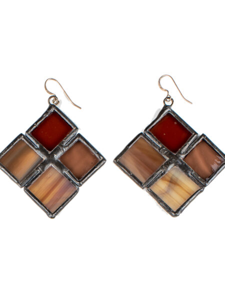 Orecchini pendenti in Vetro marrone soffiato e opalescente e metallo brunito